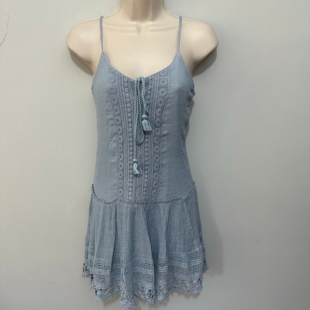 Fishbowl Babydoll Dress Womens XS Blue Dainty Crochet Lace Y2K Fairy Boho